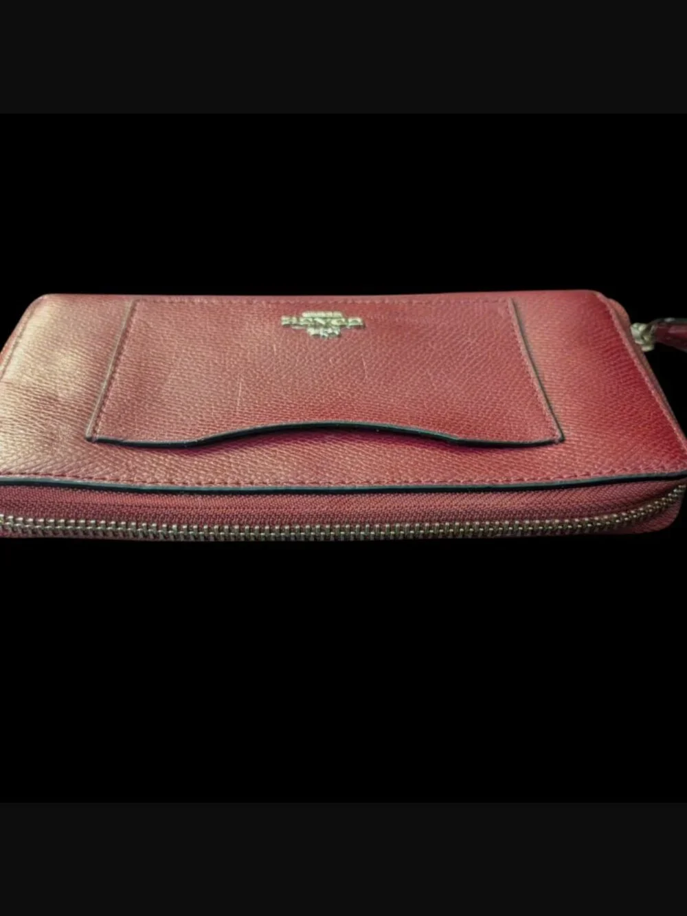 Coach Accordion Zip Burgundy Crossgrain Leather 7.75
